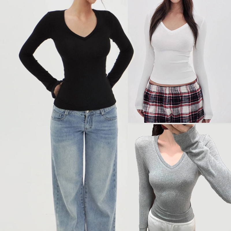 in stock Skims American Style Hot Girl Delicateness V-Neck Shoulder Long-Sleeved T-Shirt Modal Skin-Friendly Texturized Tight Base Shirt in stock Skims American Style Hot Girl Delicateness V-Neck Shoulder Long-Sleeved T-Shirt Modal Skin-Friendly Texturized Tight Base Shirt