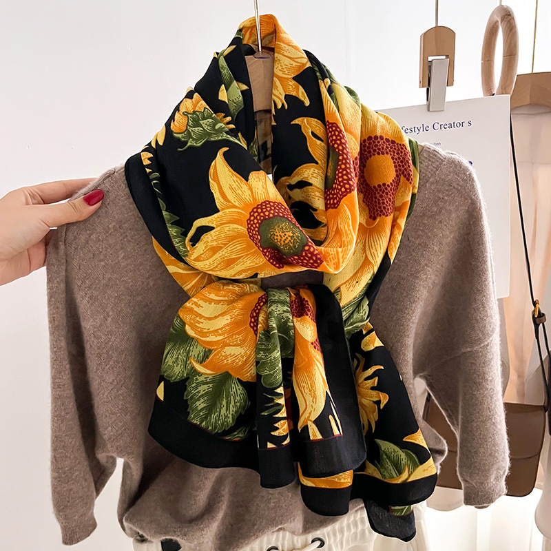 170g Weight Scarf Classification Daily Occasion Imitation Wool Material Flower Pattern Spring, Autumn Season Women's Gender Printing Design Simple Style Style Women's Simple Style Flower Imitation Wool Printing Scarf 5