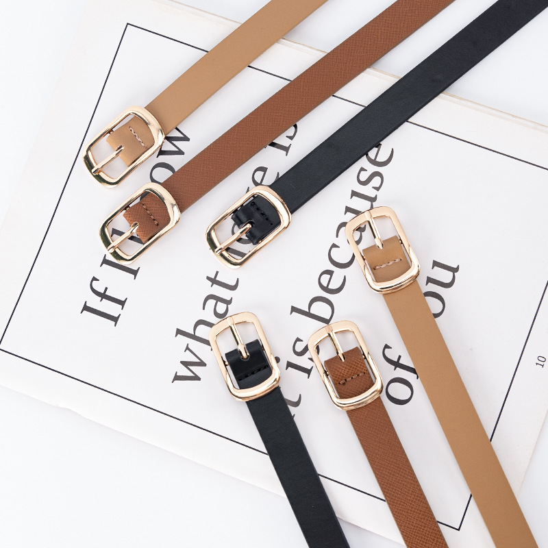 Amazon Women's Belt Fashion Retro Easiest for Match Decoration with Jeans Thin Belt Pu Leather Black Trouser Belt Women's Cross-Border