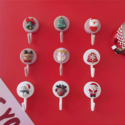 Creative Cartoon Hook Christmas Snowman Old Man Elk Seamless No-Punch Sticky Hook Strong Sticky Hook