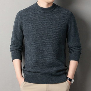 Winter New Men's Crewneck Solid Color Cashmere Sweater Middle-aged Fashionable Warm Inner Thickened Yak Fleece Base Shirt for Men
