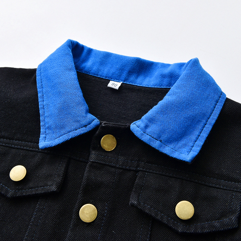 New Children's Denim Jacket Korean Colorblock Lapel Black Denim Children's Jacket display picture 3