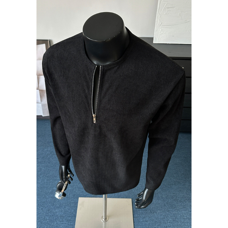 Amerikaans T-shirt met halve rits en Henley-kraag voor dames en heren, corduroy, Cleanfit basislaag met lange mouwen voor lente en herfst._voghion.com