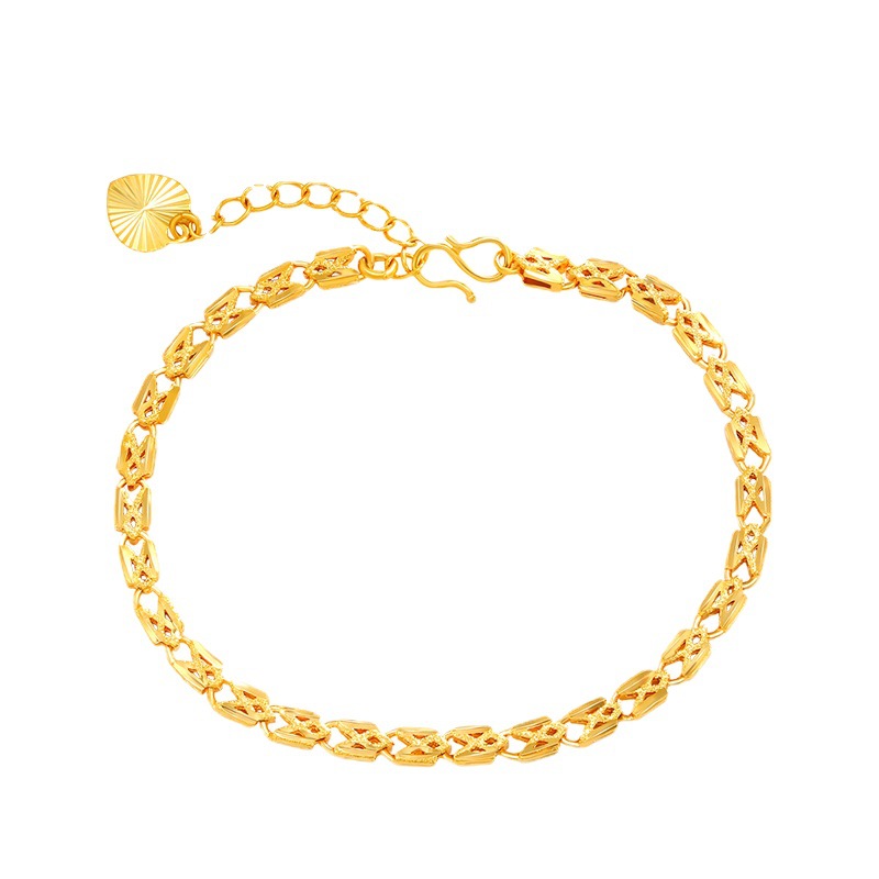 Pulsera chapada en oro con textura brillante – diseño retro y elegante al por mayor