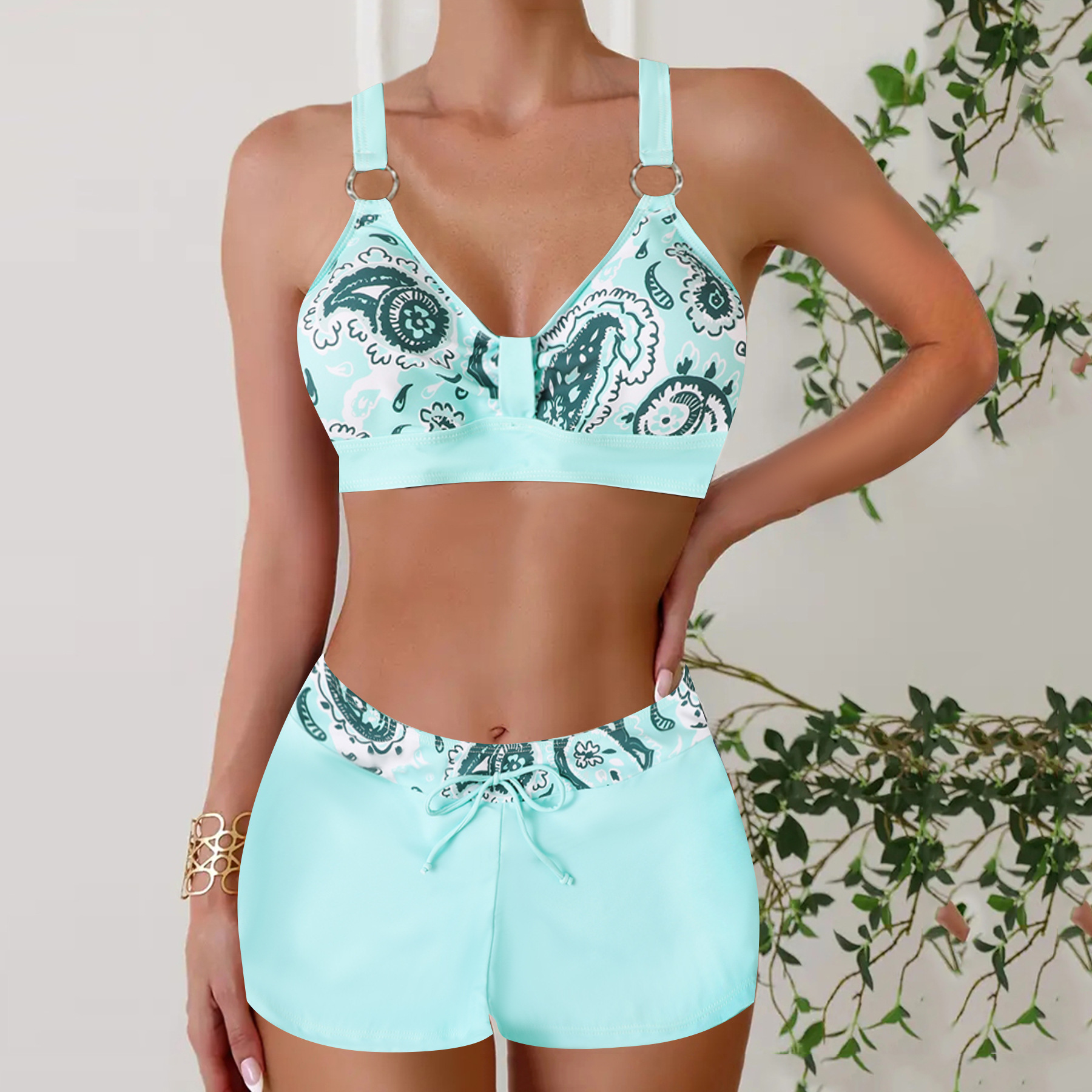 2026 New Amazon Cross-Border Conservative Colorful Printed Slimming Women's Two-Piece Bikini Swimsuit