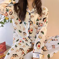 Длинный рукав Crayon Shinchan пижама женский 2024 новый корейский мультфильм милый интернет красный живой домашний костюм pajamas