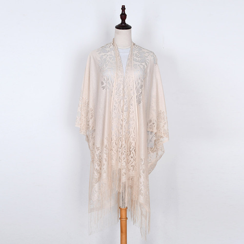 New Spring and Autumn Elegant Lace Openwork Scarf Solid Color Tassel Women's Universal Long Scarf Clothing Sun Protection