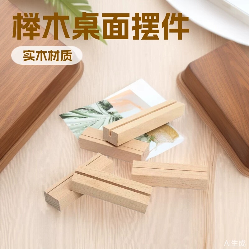 Wooden Postcard Stand Desktop Creative Card Holder Calendar Stand Business Card Desktop Ornament Beech Wood Solid Wood Stand