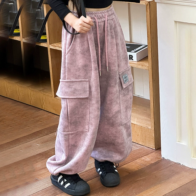 Окрашенные грязные брюки для девочек Весна и Осень 2024 американские высокие уличные брюки vibe стиль одежды прилив брюки повседневные брюки