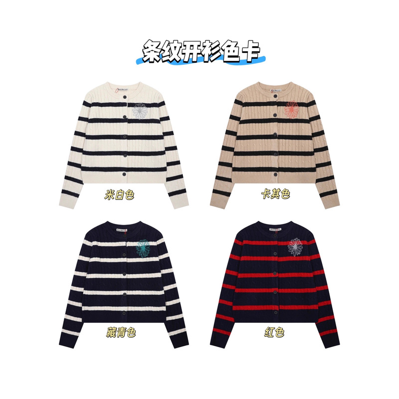 {Top Recovery} Korean Trendy Brand Mardi Daisy Embroidered Knitted Sweater Cardigan Round Neck Sweater Jacket