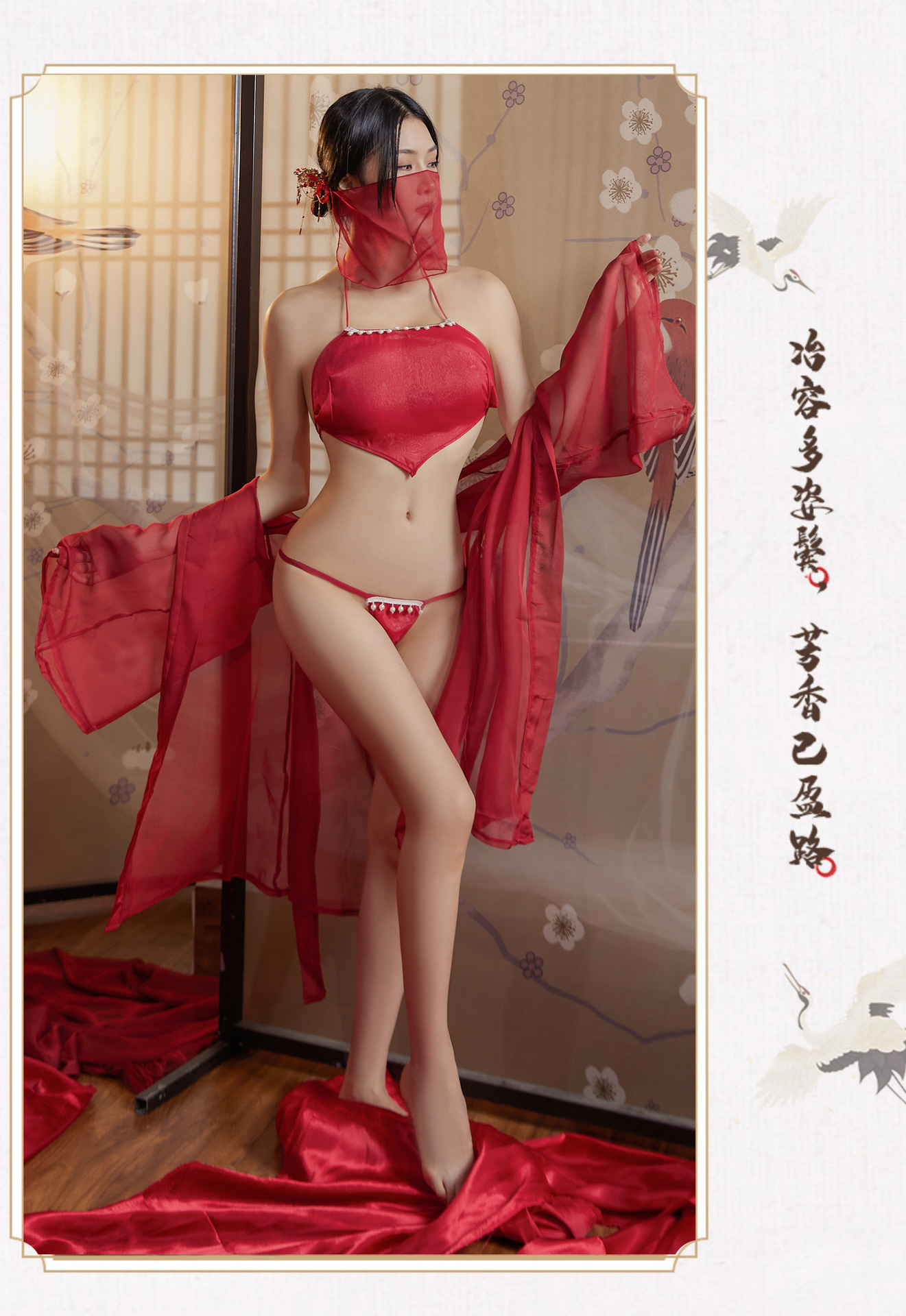 Hanfu-Inspired Chiffon Lingerie Set with Robe, Belly Wrap, Thong and Veil — detail image 13
