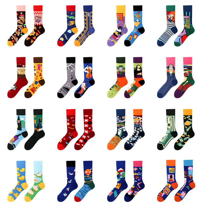 Men's and women's AB original design asymmetric tide socks ins wind street personality cartoon AB creative cotton socks
