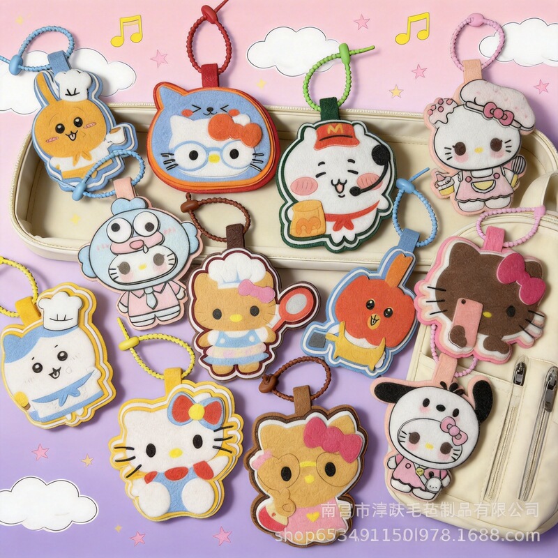 Kt Cat Print Handmade Accessories Cartoon Keychain Card Holder Felt Pendant Non-Woven Luggage Tag Internet Celebrity Bring in Wealth