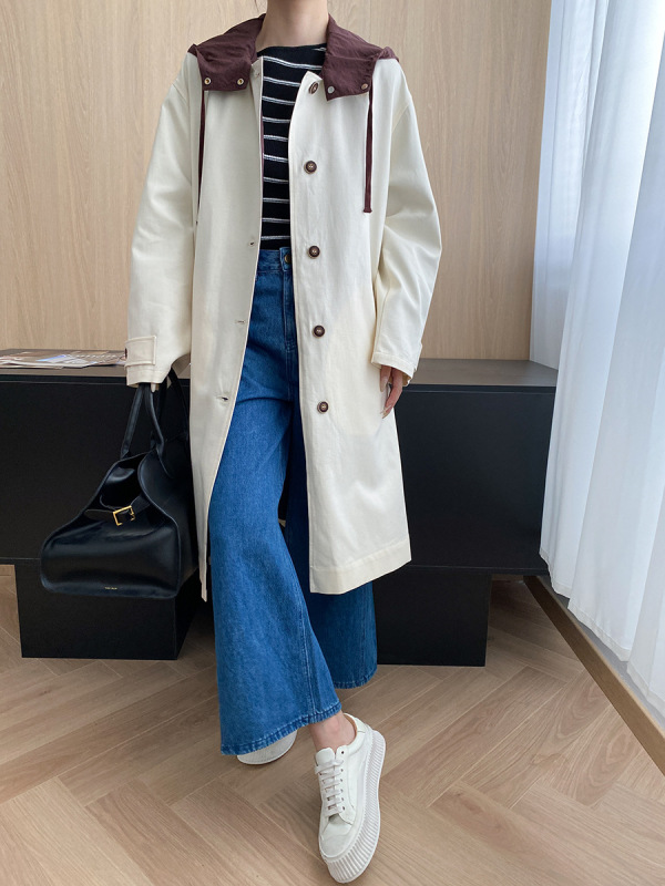 司南 松弛感两面穿 天丝棉混纺撞色拼接休闲连帽风衣外套 SN8073|undefined