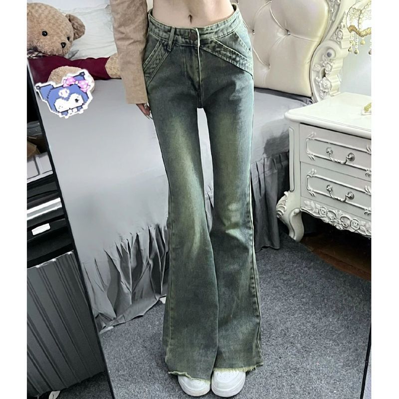 Retro High-Waisted Low-Waisted Slim Jeans 2024 Autumn and Winter New Casual Slim Fit Flared Pants Horseshoe Jeans