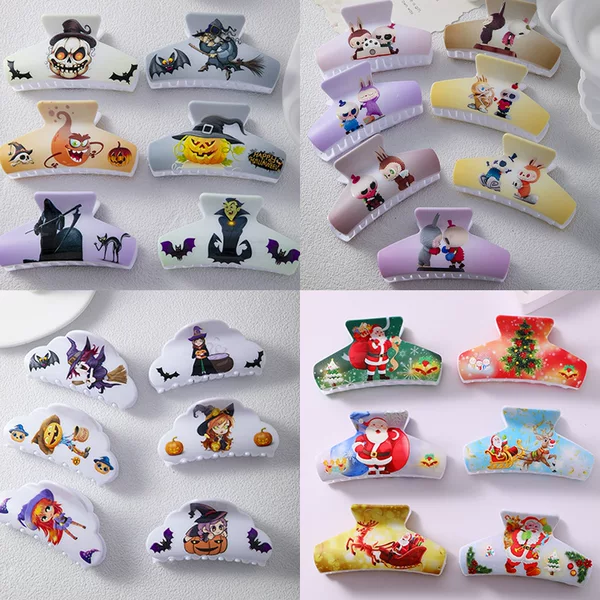 Explosions Cross-border Christmas Hairpin Women's Cartoon Printed Grab Clip Back Head Hair Shark Clip Non-slip Fashion Hair Accessories