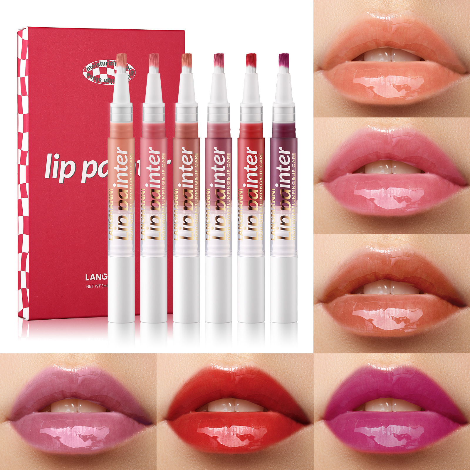 LANGMANNI nuevo brillo de labios giratorio perlado fácil de colorear brocha suave brillo de labios flash