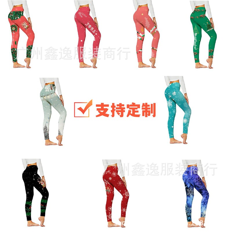 2022 AliExpress new women's pants Christmas series milk silk hip-lifting printed yoga tight fitness underpants