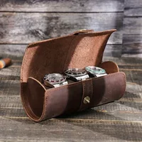 Кожаная коробка для хранения часов с пряжкой портативная цилиндрическая коробка для хранения на открытом воздухе