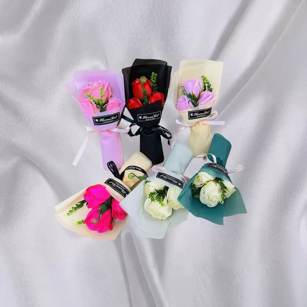 母亲节38节香皂花3朵玫瑰花束康乃馨七夕教师节节日创意香皂花