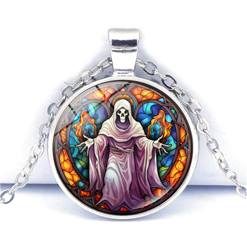Collier pendentif château crâne d'halloween pour homme et femme_voghion.com