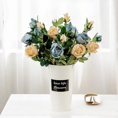 2頭保加利亞仿真玫瑰花 美式復古玫瑰家居裝飾花婚慶插花造景假花