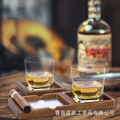 woodiness ashtray Cigar ashtray Whisky Wine Glass Tray portable household ashtray originality Ashtray