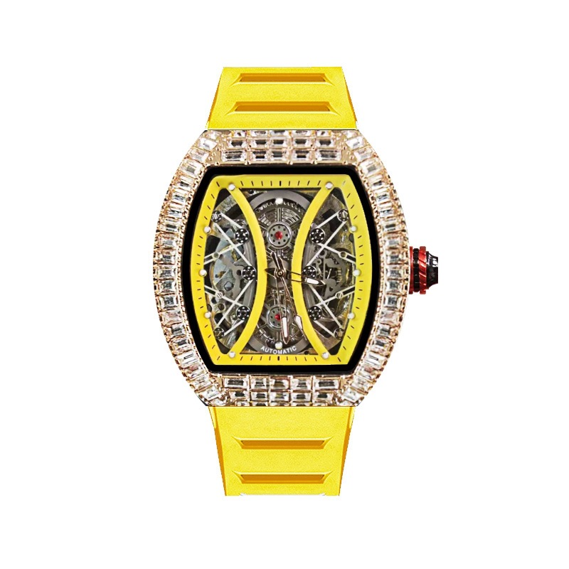 2026 New Model Wine Barrel Watch for Men, Business Automatic Mechanical Watch, Skeleton Design, Waterproof, Cross-Border