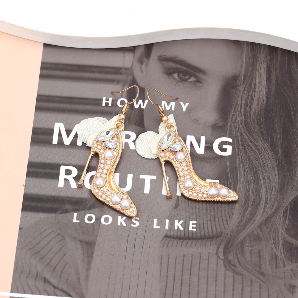 Holiday, Street Occasion 1 Pair Casual Sweet High Heel Net Yarn Alloy Rhinestones Drop Earrings