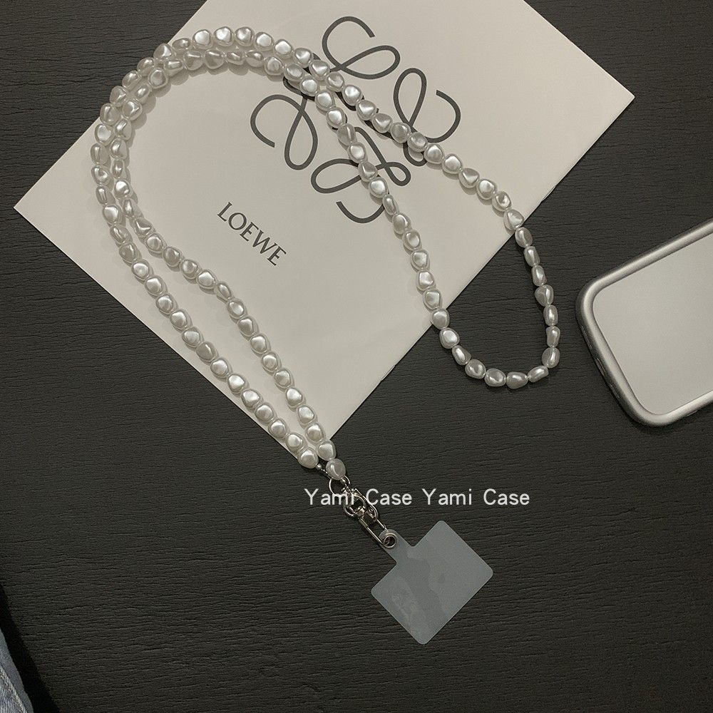 Stylish crossbody bag, versatile beaded, elegant handbag clip, long pearl phone charm, goddess-style handmade universal pendant.