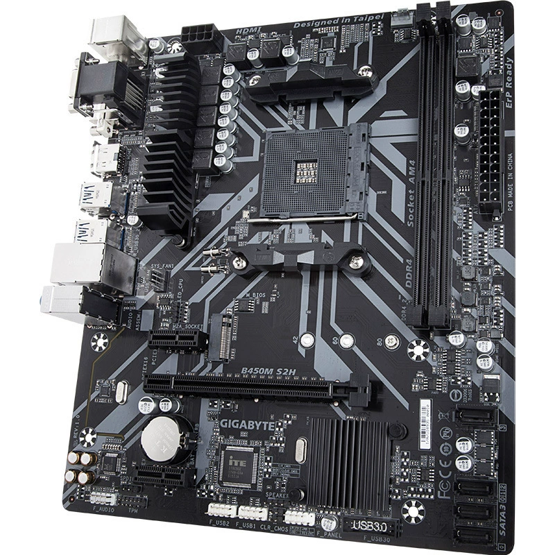 Совместимая материнская плата AMD Gigabyte B450M S2H для игр, поддерживает три поколения процессоров AMD настольных ПК