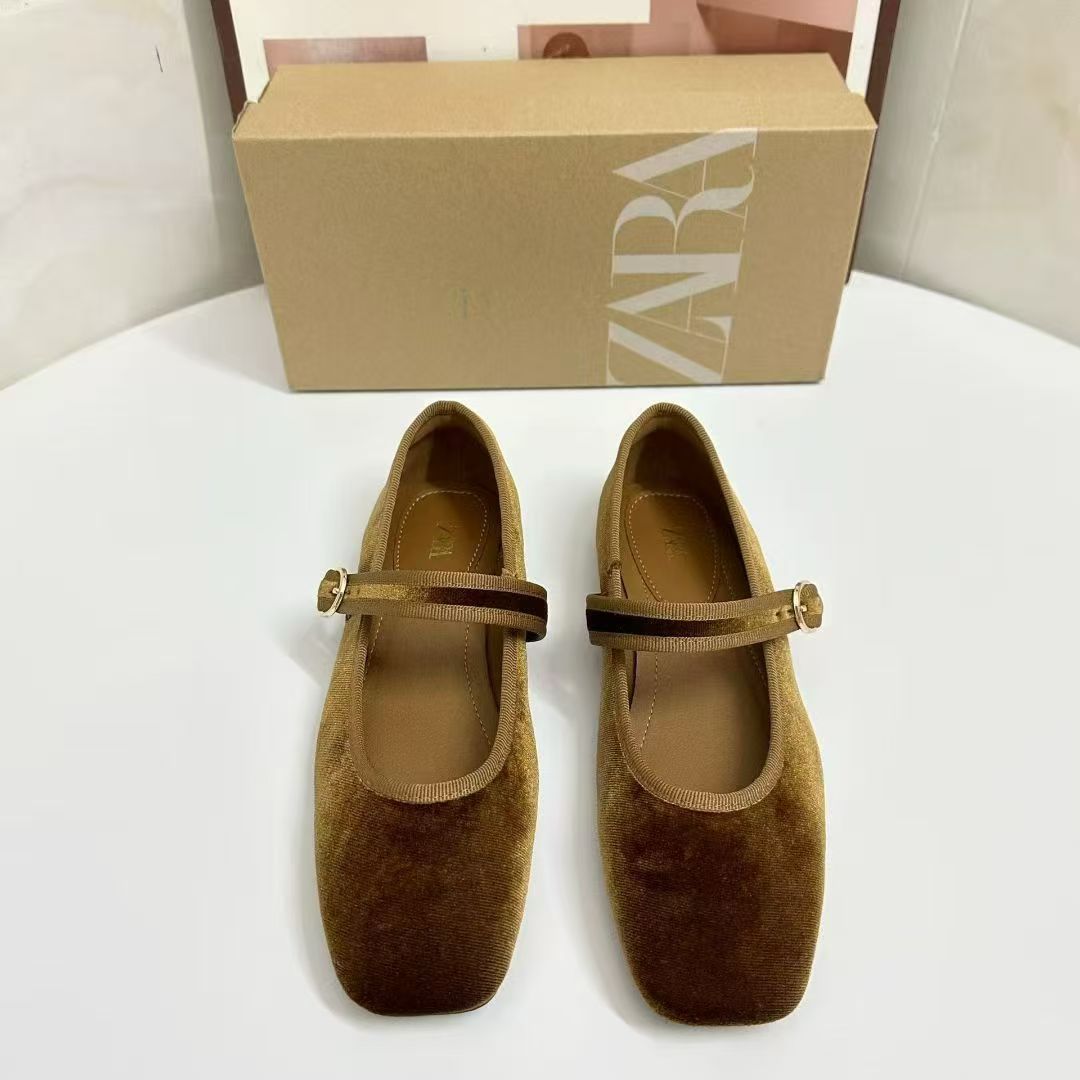 Za Retro Niche Round-Toe Gold Mary Jane Shoes for Women 2026 Spring Shallow Mouth Gentle Evening Ballet Shoes Scoop