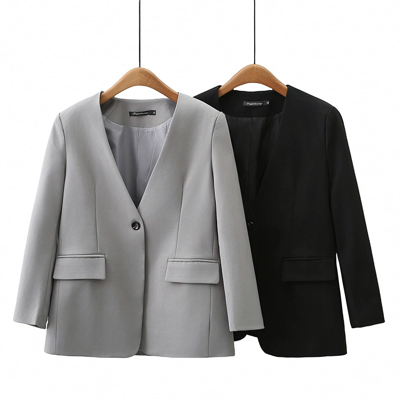 2023 осенний нишевый костюм с V-образным вырезом больших размеров женский модный простой костюм толстый MM200 кг пальто темперамент 2328