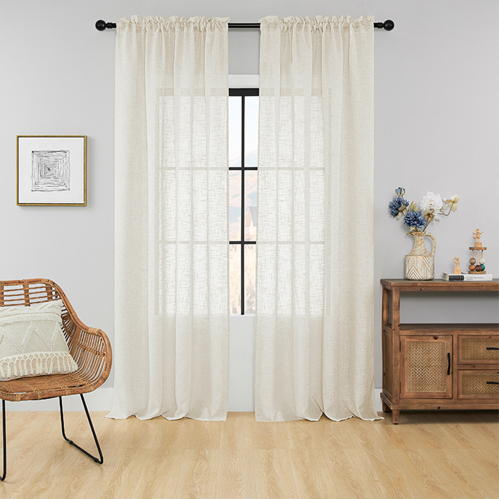 Entrega producto terminado Amazon transfronterizo Comercio exterior gasa cortina de hilo de lino Rod punzonado cortina corta cortinas fábrica de Ventas Directas