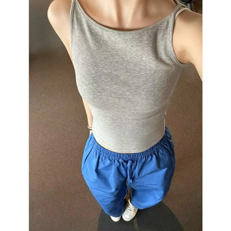 [Hot Sale] Korean-Style One-Line Collar Camisole for Women, Summer Outerwear and Inner Wear, Sports and Fitness Sleeveless Top Vest