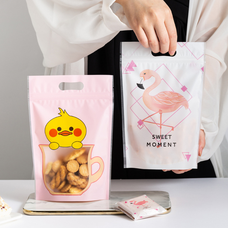 可爱饼干袋自封袋牛轧糖雪花酥糖果包装袋烘焙曲奇包装零食手提袋