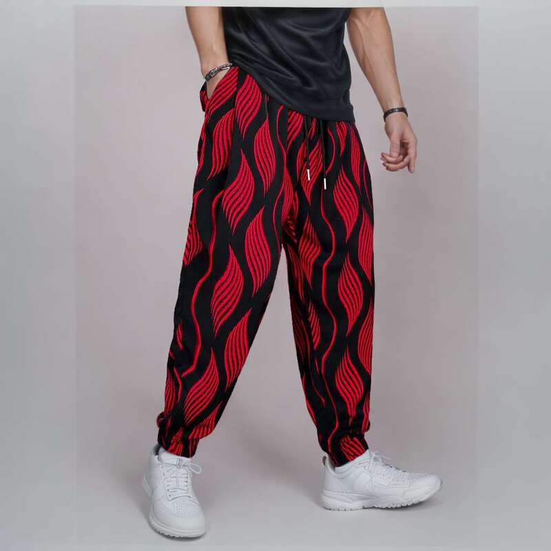 Summer Loose Personality Stylish Jogger Harem Pants Trendy Red Ice Silk Drape Printed Casual Slim Cropped Pants for Men