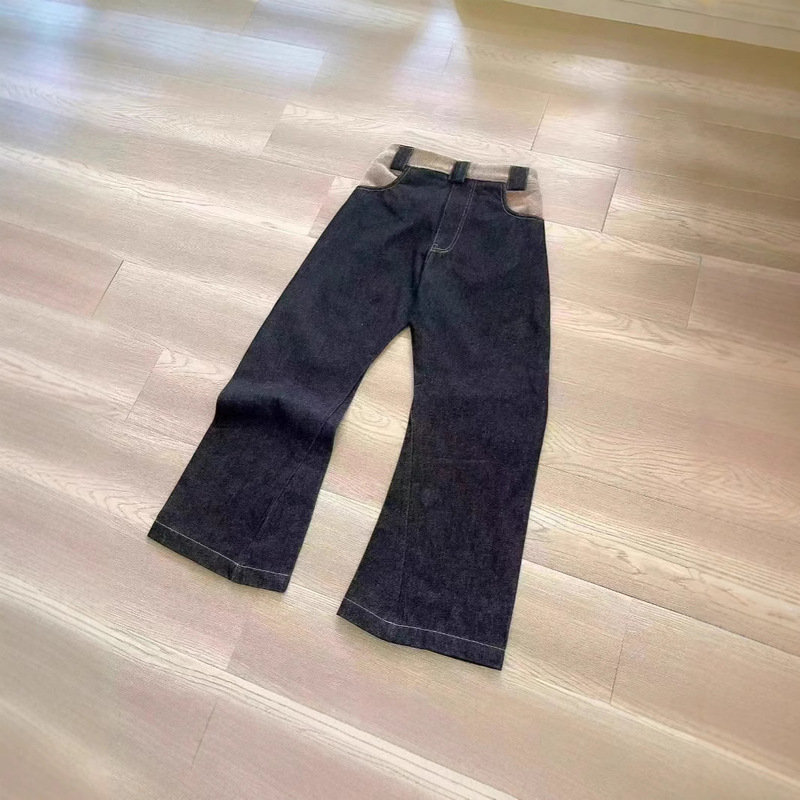 JBY Scarf Wool Stitching Reverse Wear Loose Arc Profile Straight Micro-scimitar Original Cow Jeans