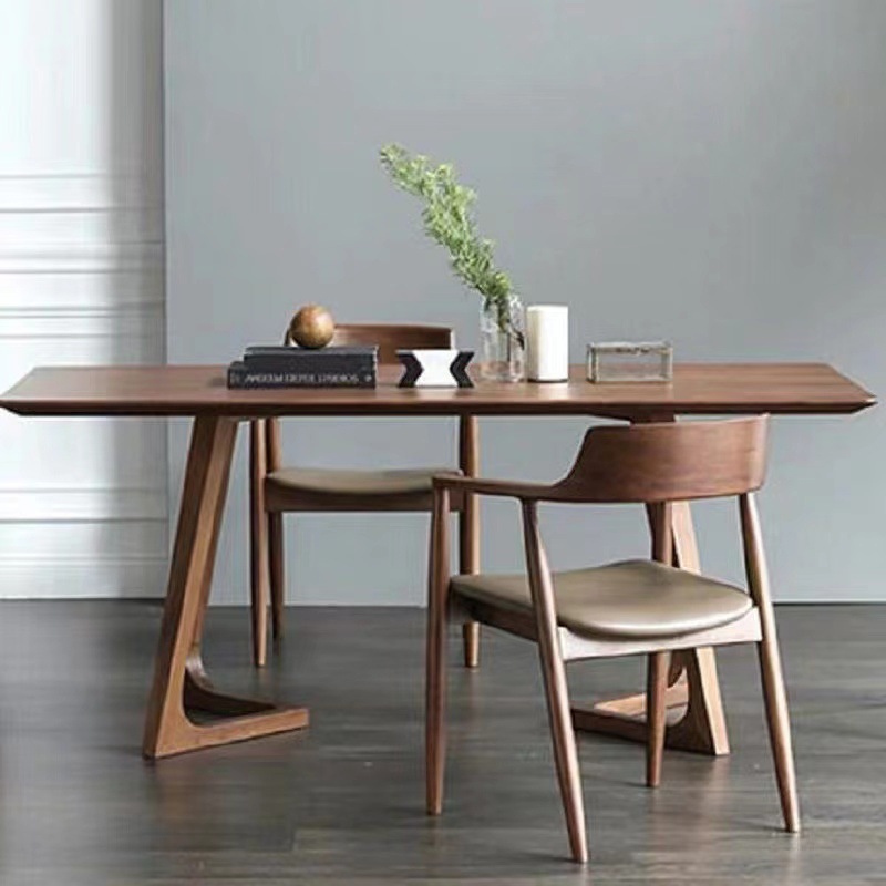 简约实木餐桌洽谈书桌办公家用轻奢桌椅组合橡胶木长方形吃饭桌子