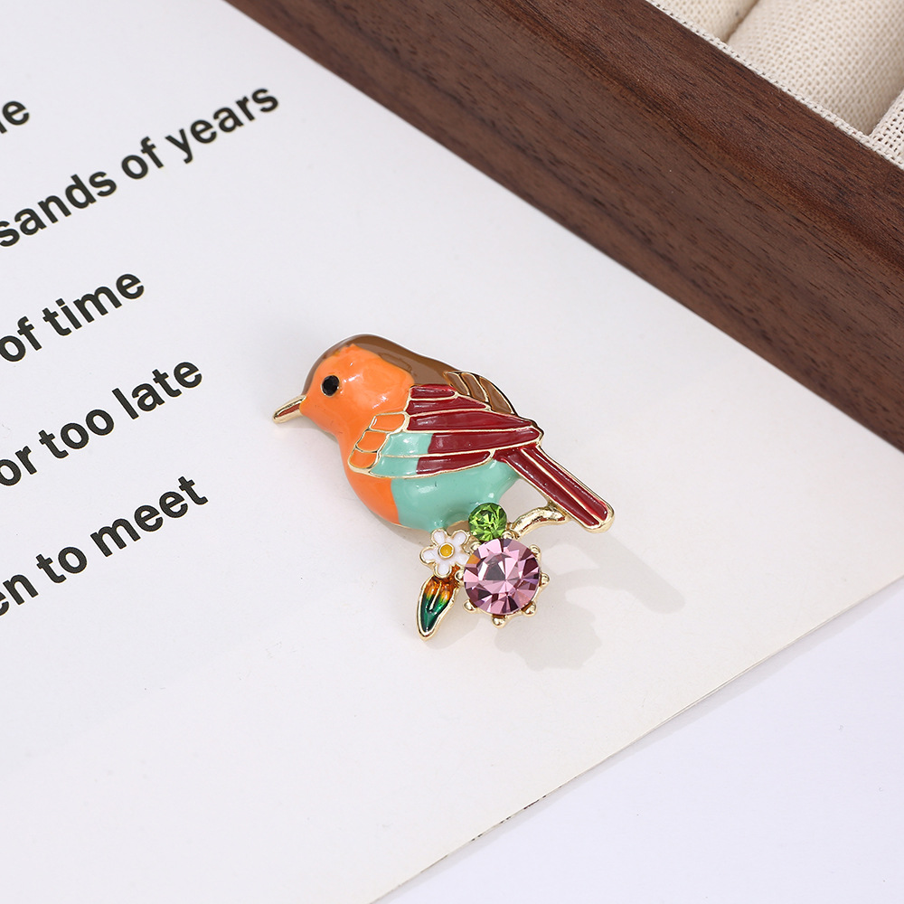 Retro Enamel Moisturizing Oil-Dropping Amethyst Bird Oriole Bird Brooch Pin Accessories Women's Novel Antique Gift