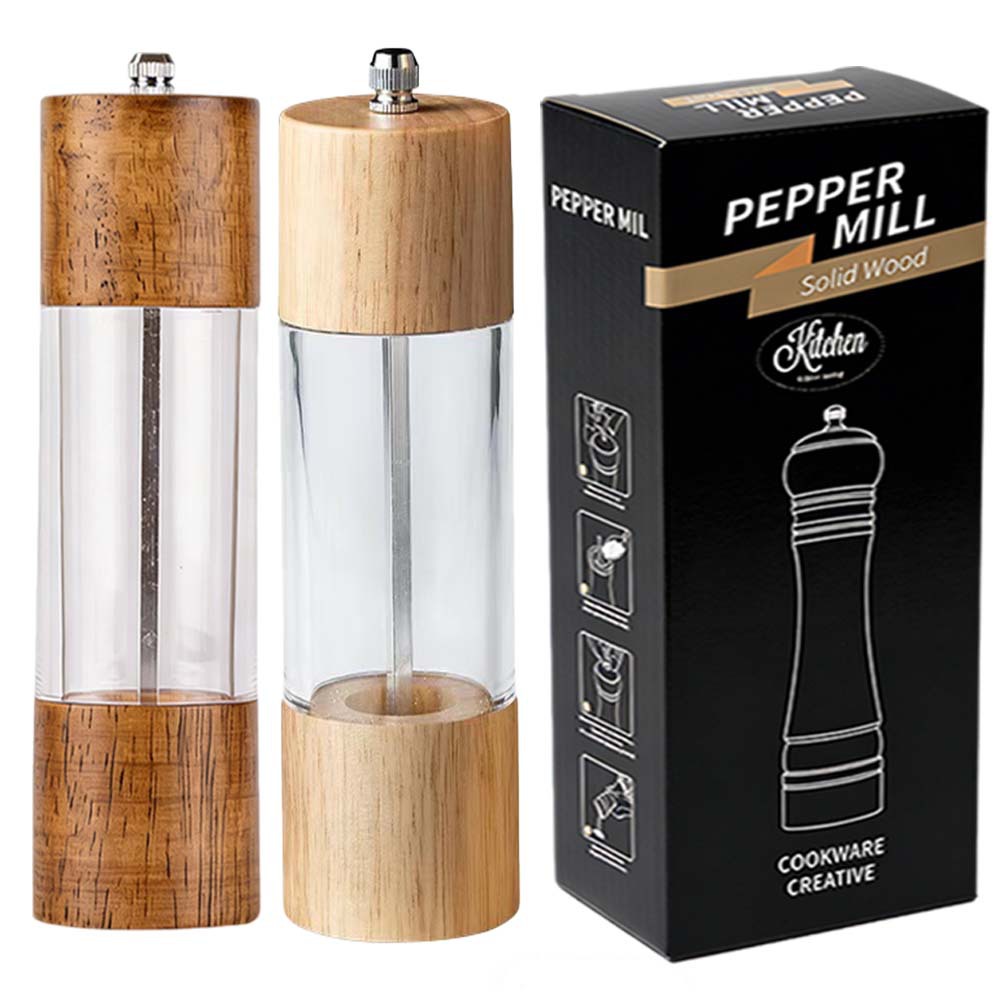 Molino de pimienta de madera núcleo cerámico manual acrílico polvo de pimienta sal marina molino multipropósito herramientas de cocina multipropósito para el hogar
