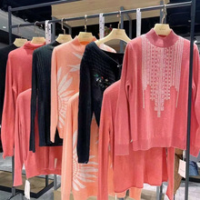 羊绒2022冬艾美天奴女羊毛刺绣简约圆领毛衣保暖优雅上衣品牌折扣