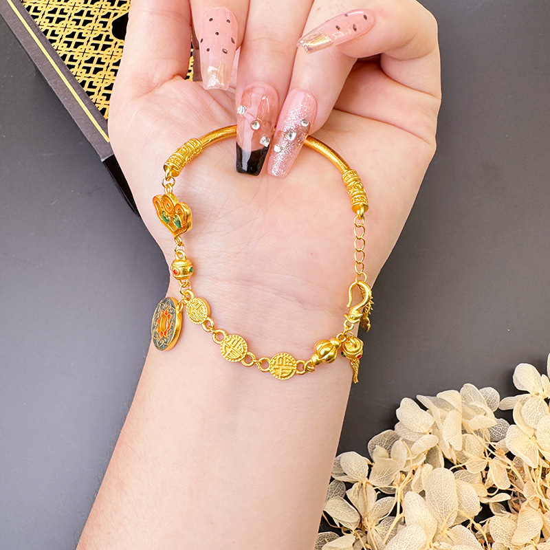 Gufa Sha Jinfu marca calabaza fresa nueva pulsera de flor de esmalte chino Ge Sang no se desvanecerá durante mucho tiempo joyas de lujo ligeras fuente