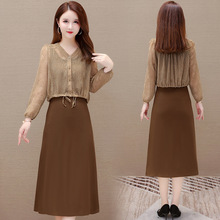 2025秋季新款气质两件套连衣裙女款韩版洋气修身中长款小个子裙子