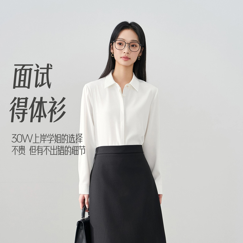 White Professional Long-Sleeved Shirt for Women, Interview Top, Formal Suit, Elegant Workwear, Chiffon Shirt Underneath