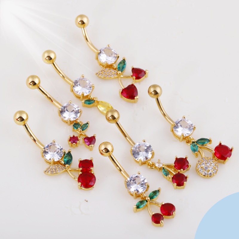 European American Copper Inlaid Zircon Colorful Fruit Collection Navel Ring Stainless Steel Belly Button Piercing detail image 7