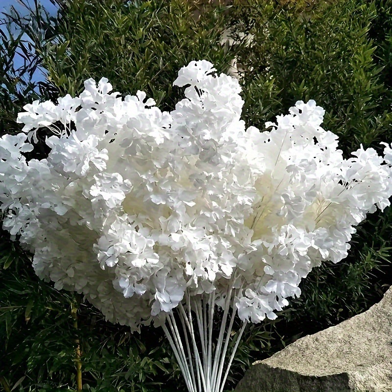 Cross-Border Wedding Artificial Flower 4-Prong White Pole Snow Cherry Blossom Artificial Flower Wedding Hotel Ceiling Decoration Silk Flower White