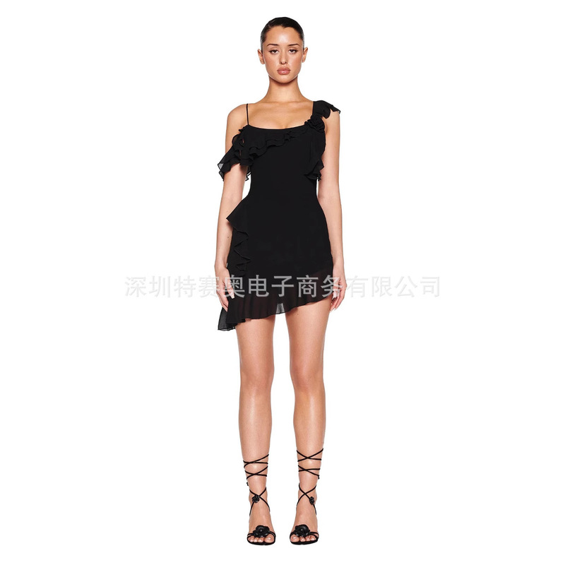 2025 European and American Cross-Border Gia Pure Desire Sexy Ruffle Strap Dress Y2K Fashion Trendy Slim Backless Dress