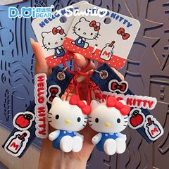 正版三丽鸥牛仔布KT猫钥匙扣挂件hellokitty卡通公仔包包挂件礼物