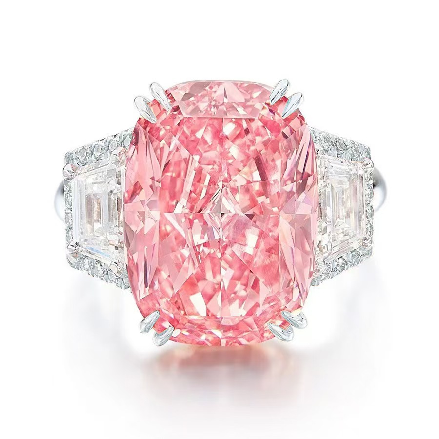 High-end Artificial Pink Ice-cut Designer Ring Light Luxury Style_voghion.com
